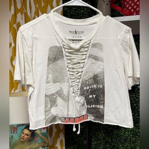 White Lace-Up Graphic Crop Top